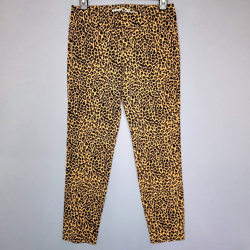 Old Navy Pixie Pants Women 4 Regular Tan Black Leopard Print Mid-Rise Ankle Slim